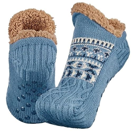 Image of Mulor Slipper Socks for Men & Women Fluffy Slipper Socks with Grippers Non Slip Fleece Lining Heat Holding