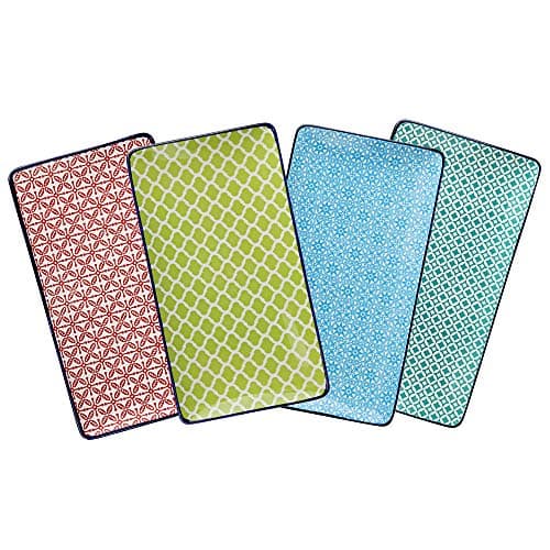 Image of vancasso Macaron 4-Piece Rectanglar Plate Porcelain Serving Platters, Sushi Plate Appetizer Plate, Rectangular Serving Plates/Small Trays/Dinner Plates, 5.8 x 10.5 inch (14.7 x 26.8 cm)