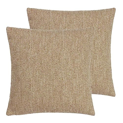 Image of furn. Hoem Tiona Square Feather Filled Cushions Twin Pack, Nougat/Toffee, 50 x 50cm