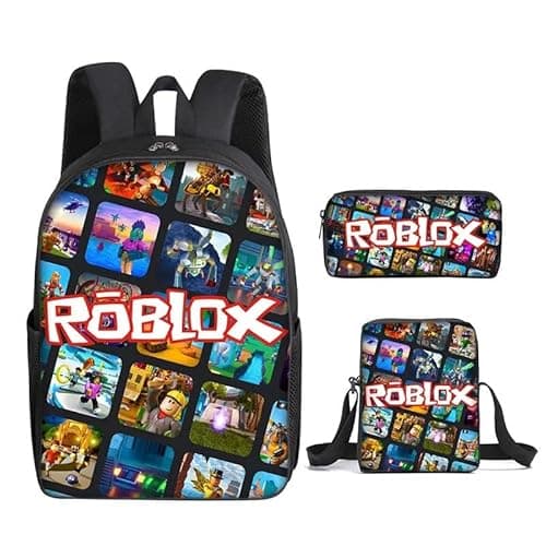 Image of Roblx Backpack Set with Lunch Bag and Pencil Case, 3-Piece School Bag Set, Colorful Game Theme