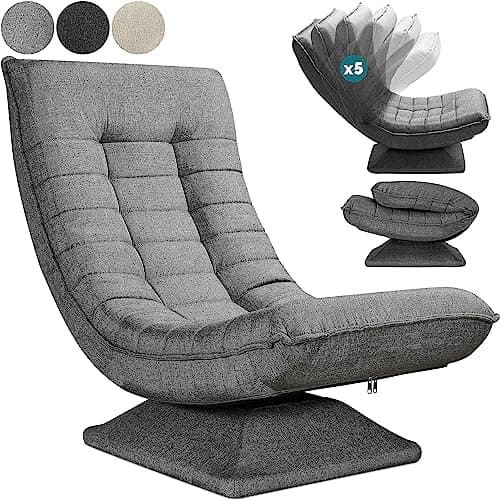 Image of CASARIA® Aberdeen Swivel Chair with Adjustable Backrest | 360° Rotatable Foldable | 150kg Load Capacity 58x57x84cm Upholstered Living Room Gaming Relax Floor Chair Grey