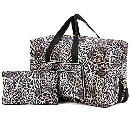 Image of Arxus Large Foldable Duffel Tote Carry on Weekend Overnight Travel Bag Over Luggage with Shoulder Strap (Leopard Print)