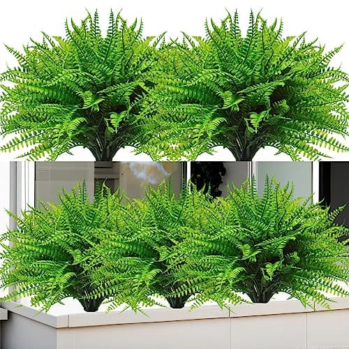 Image of Kinisty Outdoor Artificial Plants 12 Bundles UV Resistant Fake Boston Ferns with Plastic Greenery and Faux Shrub Bushes for Garden Window Box Planter Indoor Outside Decor