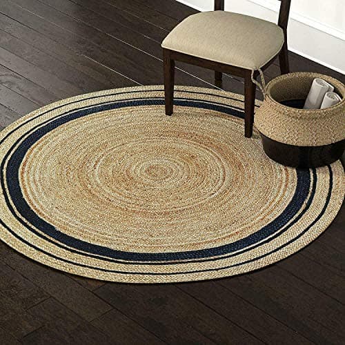 Image of Ripaz Vogue -Hand Braided Jute Rug Beige with Black Border Handmade Round Area Rug for Home Decor (60 x 60 cm)