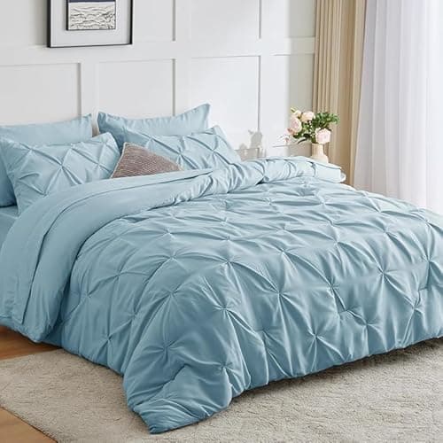 Image of Comfort Collections Luxury Alford Alexander Pin Tuck Pinch Pleat Duvet Quilt Cover Reversible Diamond Bedding Set With Matching Pillowcases Aqua Double 200cm x 200cm Approximate
