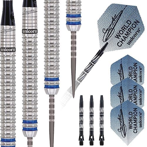 Image of Unicorn Steel Tip Darts Set | Gary 'The Flying Scotsman' Anderson Phase 3 World Champion | 90% Natural Tungsten Barrels with Blue Accents | 21 g