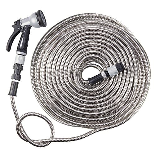 Image of Garden Gear Easy Hose Stainless Steel Garden Water Hosepipe Rust Proof & Tangle Free with Hand Held Spray Nozzle (100ft)