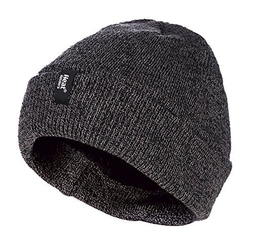 Image of HEAT HOLDERS - Mens 3.6 tog Fleece Lined Thermal Turn Over Cuff Winter Beanie Hat 3 Colours (One Size, Grey)