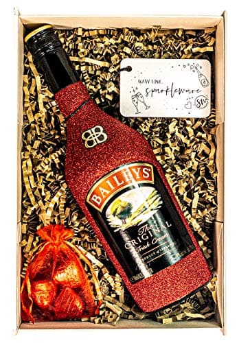Image of Sparkling Baileys Original Irish Cream Liqueur 70cl Bottle With Belgian Heart Chocolates and Gift Box Hamper - Liqueur Spirit Gift for Christmas and Celebrations (Hand Crafted Sparkling Bottle)