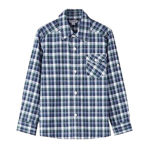 Image of Bienzoe Boys Button Down Shirt: Kids Plaid Flannel Long Sleeve Shirts Green 11/12