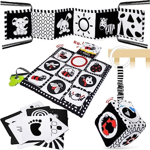 Image of HappyKidsClub Black and White Sensory Toys, Baby 0-6 Months Montessori for Babies 6-12 Soft Book 6 Plus Tummy Time Gifts, 059-A