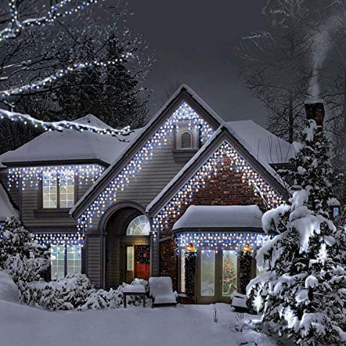Image of Indoor or Outdoor Icicle Lights - Christmas, Party, Events, Wedding Decoration - 8 Functions with Memory and Timer - White Fairy Lights or Blue & White Mains Powered (Blue & White, 960 LED - 38m)
