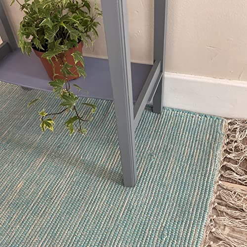 Image of Second Nature Online Pale Turquoise Hush Soft Cotton Rug Hand Loomed and GoodWeave Certified Medium 90 cm x 150 cm