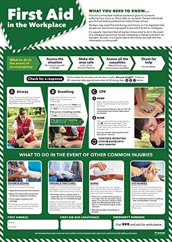 Image of Workplace First Aid | Health and Safety Posters | Laminated Gloss Paper 420mm x 594mm (A2) | Health and Safety Office and Commercial Wall Charts | Education Charts by Daydream Education