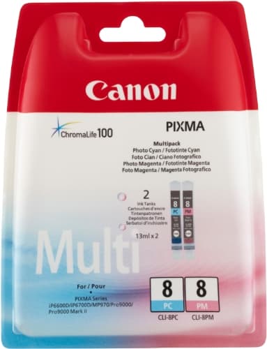 Image of Canon Cli8 Ink Cartridge Multipack - Photo Cyan/Photo Magenta