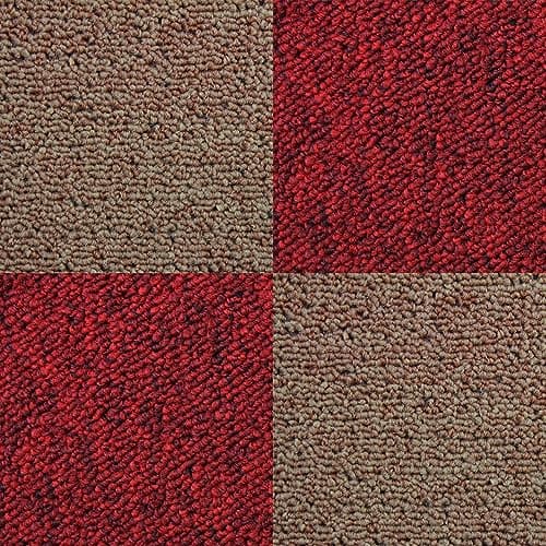 Image of MonsterShop Carpet Tiles 40 x Sand & Scarlet Red 10 Metres Squared Commercial Hard-Wearing Heavy-Duty Domestic Beige Premium Office Home Flooring 50cm x 50cm