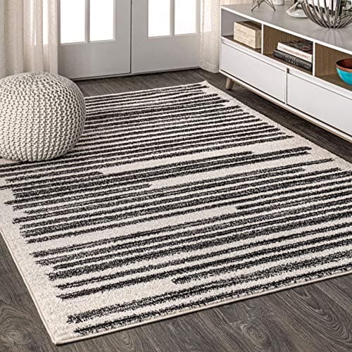 Image of JONATHAN Y MOH207A-8 Khalil Modern Berber Stripe Indoor Area Rug, Contemporary, Bohemian, Transitional Easy Cleaning, Bedroom, Kitchen, Living Room, Non Shedding, Cream/Black, 240 cm X 300 cm