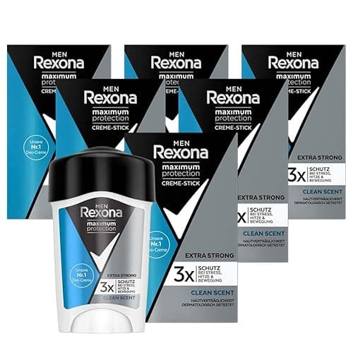 Image of Rexona Men Maximum Protection Antiperspirant Deodorant Cream Clean Scent with 48 Hours Protection Against Strong Sweating and Body Odour 45 ml Pack of 6