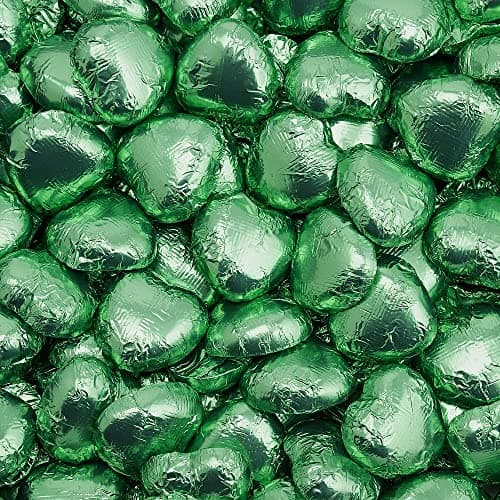 Image of Italian Options Milk Chocolate Foiled Hearts, 10 Chocolates, Green Foil