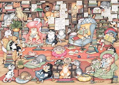 Image of Ravensburger Crazy Cats Bookclub 1000 Piece Jigsaw Puzzles for Adults and Kids Age 12 Years Up