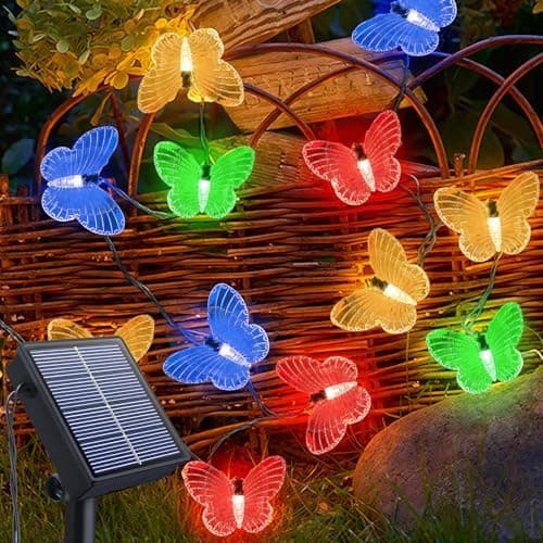 Image of Qoosea Butterfly Solar String Lights, 5M 20LED Butterfly Fairy String Lights Solar Powered, 8 Modes Decorative Light for Home Party Birthday Summer Garden Wedding Christmas Indoor Outdoor