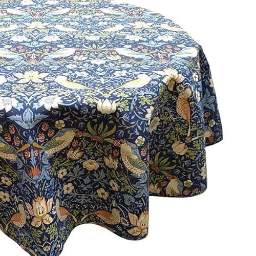 Image of WILLIAM MORRIS Strawberry Thief Navy 132 x 178cm Acrylic/PVC Tablecloth