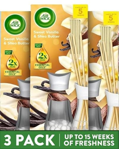 Image of Airwick - Sweet Vanilla & Shea Butter - Reeds 25ml 3 Pack - 5 Weeks of Long-Lasting Freshness, Elegant Home Decor, Neutralizes Odors, Enhances Room Ambiance