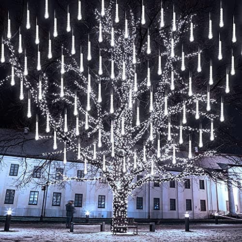 Image of Janaden Meteor Shower Lights LED Christmas Falling Rain Lights 30cm 10 Tubes 240 LEDs Falling Raindrop Cascading Light Outdoor Waterproof Icicle Snowfall String Lights Home Decoration (White)
