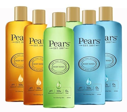 Image of Pear Pure and Gentle Body Wash with Natural Oils 250 ml (2 Pack) & With Mint Extracts 250ml (2 Pack) & Lemon Flower Extracts 250ml (2 pack) Pears Body Wash Bundle (Total 6 Pack)