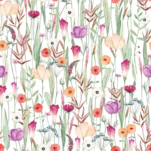 Image of VEELIKE Garden Floral Wallpaper Vintage Wall Mural Wallpaper 44.5 cm x 300 cm Removable Watercolor Flower Contact Paper Self Adhesive Sticky Back Plastic Vinyl Wrap for Furniture Bedroom Girl's Room
