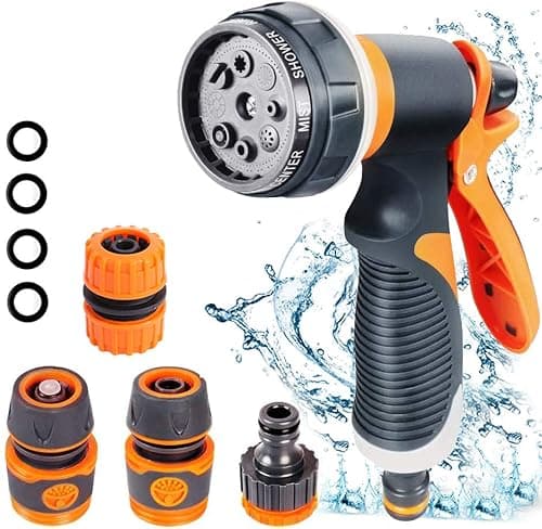 Image of Garden Hose Pipe Spray Gun Set,8 Adjustable Patterns Hose Nozzle, High-Pressure Anti-Slip Water Hose Spray Gun for Watering Plants Or Lawns,Shower Pets,Car Washing