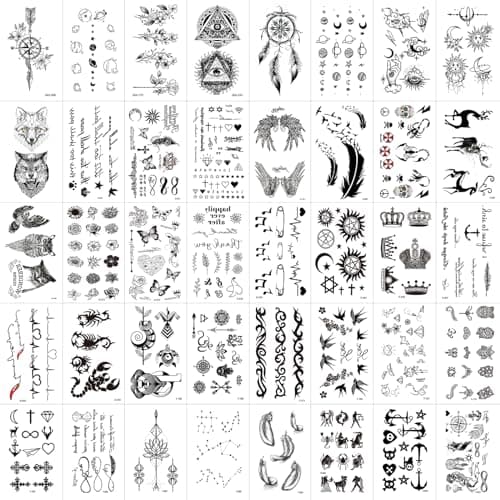 Image of qijiefenCC 40 Sheets Temporary Tattoos,Waterproof Black Tiny Tattoo Sticker,Girls Boys Body Art Arm Waterproof Tattoo Stickers,for Adult Women Face Body Hand