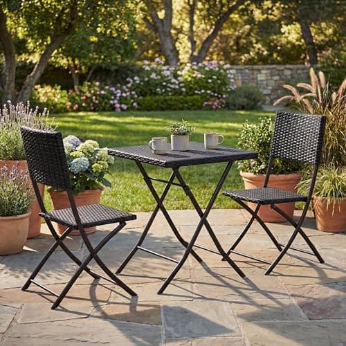 Image of Garden Vida Capri 2 Seater Rattan Bistro Set Outdoor Garden Patio Balcony Furniture 3 Pcs (Black) (UKFR Certified) Garden Furniture(No Assembly Required)