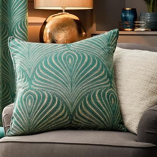 Image of Paoletti Gatsby Jacquard Piped Cushion Cover, 55 x 55 cm, Emerald