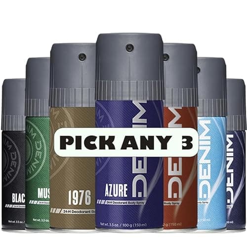 Image of Denim 24hr Deodorant Body Spray 150ml | Pick Any 3 Scents | Choose from Original, Azure, Musk, Raw Passion, Aqua, Desire & More | 3 x 150ml | Denim for Men