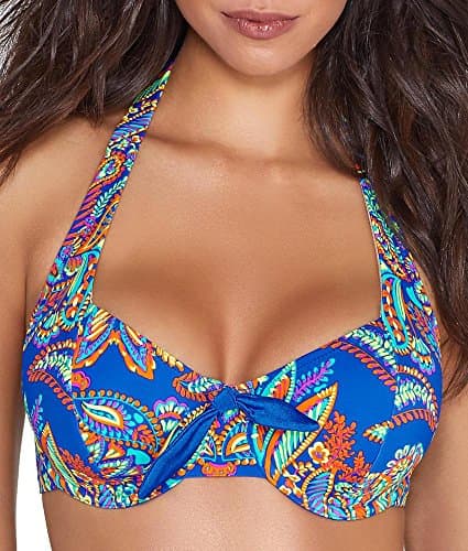 Image of Pour Moi? Women's Amalfi Balcony Halter Underwired Bikini Top, Blue (Blue), 32E