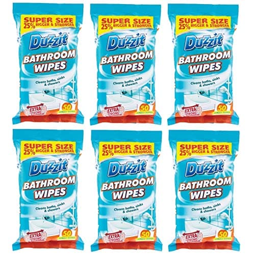 Image of 6 x 50 Pack Duzzit Bathroom Wipes Safe For Sinks, Showers And Baths