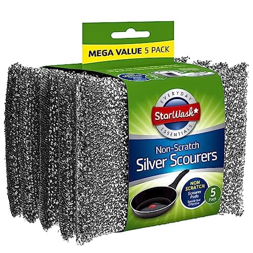 Image of Zale Yardley Sponges Scrubbing Pad, 5pk Non-Scratch Stainless Steel Scouring Pad, Washing Up Scourer - Easy Grip Cleaning for Pots and Pans (Grey)