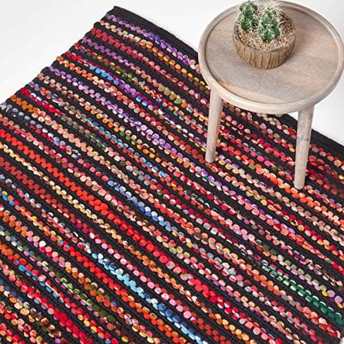 Image of HOMESCAPES Bohemian Style Folk Rug Handwoven Multi-Coloured Recycled Fleece Chindi, 160 x 230 cm