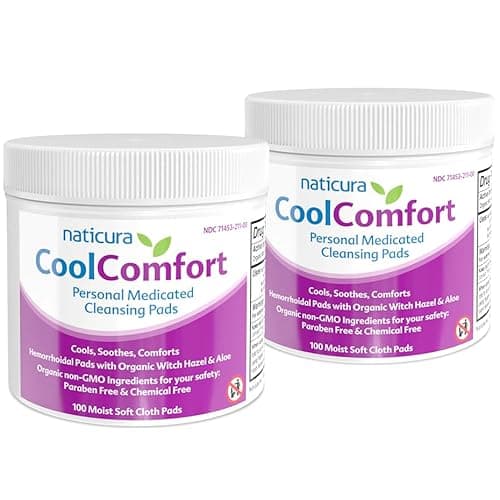 Image of Naticura: CoolComfort Personal Cleansing Pads with Organic Witch Hazel and Aloe Vera - All-Natural and Fast Acting Wipes for Hemorrhoid Burning, Itching, Pain and Swelling - No Parabens - 2 Pack
