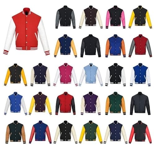 Image of warrior gears Mens Varsity Jackets with Wool Body and Leather Sleeves, Classic Retro Letterman Motorbike Bomber Stripe Style Varsity Jacket, Dark Grey Wool Body & Black Leather Sleeves - XL