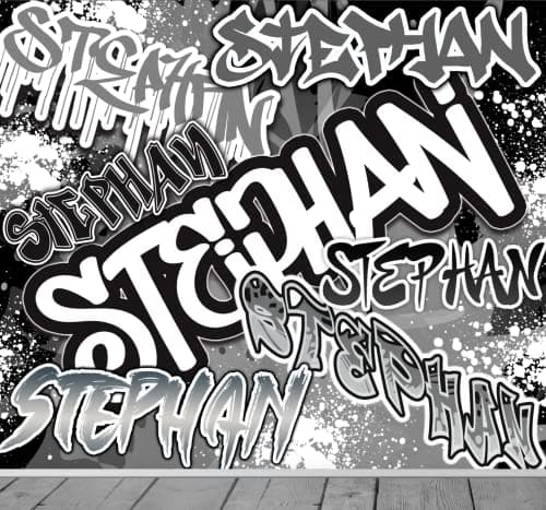 Image of Chicbanners Graffiti Black and White Personalised Any Name Boys Wall Art Wall Mural Wallpaper fit with Standard Wall Paper Paste 300cm Wide x 240cm deep V2