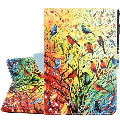 Image of KEROM iPad Mini Case, PU Leather Smart Folio Stand Cover with Auto Sleep Wake for iPad Mini 5/4/3/2/1 7.9 inch, Bird Tree