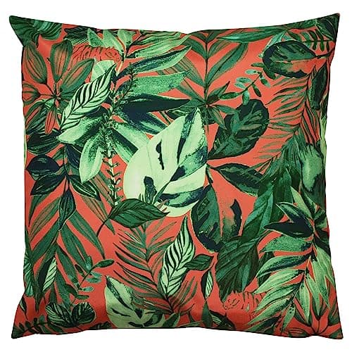 Image of furn. Psychedelic Jungle Cushion Cover – Water Resistant Colourful Tropical Leaf Outdoor Decorative Case (Coral - 43x43cm)