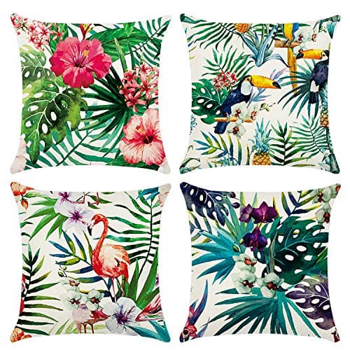 Image of Hongtellor Cushion Covers 45 x 45 cm，Set of 4 pillow cover Cotton and Linen Pillow case Cushion Covers for Sofa garden bed couch cushions(Flower-7)