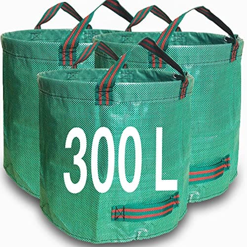 Image of Zucklight Heavy Duty Garden Waste Bags 300 Litre - 3 Sacks Builders Bags Reusable - Industrial Fabric and Handles - Green/Garden Waste Sacks, Garden Bags Heavy Duty with Handles