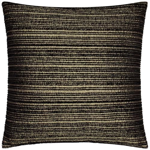 Image of Paoletti Jupiter Cushion Cover – Pearlescent Jacquard Chenille Linear Textured Decorative Case (Black/Gold - 50x50cm)