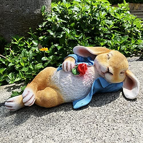 Image of iRonrain Garden Statues Rabbit, Easter Bunny Outdoor Art Décor Animal Figurines Ornament for Thanksgiving Day, Christmas Statue Decorations for Garden Yard Lawn Indoor Sculpture (Blue)