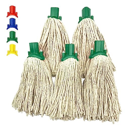 Image of Mop Heads Replacement, Colour Coded Self Threading Socket Cotton Mop Head No.12 PY (Green, Pack of 5)