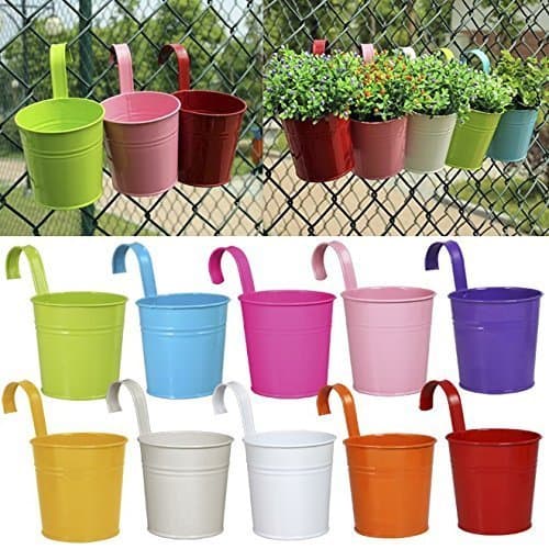 Image of OGIMA 10 x Metal Iron Flower Pot Vase Hanging Balcony Garden Planter Home Decor